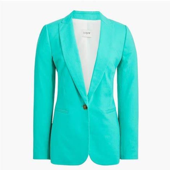 NWT - 4P,6P-J. Crew factory LINEN-COTTON HOLLAND BLAZER chrome green